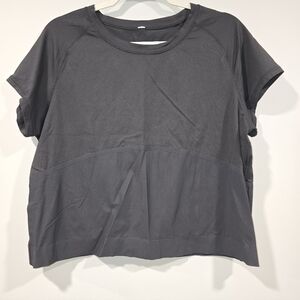 Lululemon Final Lap Short Sleeve Tee Black Women's 14 16 Cropped Mixed Fabric L2